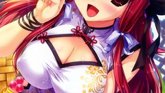 Red eyes stockings long hair anime girls open mouth redheads 