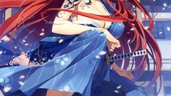 Red eyes tattoos long hair anime girls open mouth yuuki hagure 