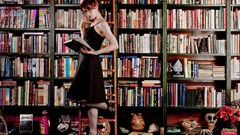 Red eyes woman Books faces Actress freckles redheads portraits 