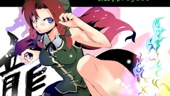 Red fighters hats long hair anime girls blue eyes braids touhou 