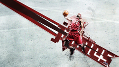 Red flying gray basketball