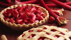 Red food Cables sugar Tables pie strawberries Rhubarb Pie