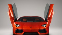 Red front view Lamborghini-Aventador open doors