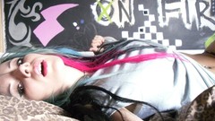 Red graffiti woman Cameras hairstyle tattoos piercings