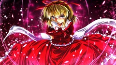 Red grin Ribbons red dress bows blondes skirts anime girls 