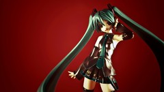Red headphones tie 3d hatsune miku vocaloid detached sleeves