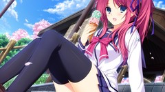 Red ice cream long hair anime girls blue eyes seifuku game cg 
