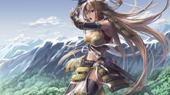 Red Katana samurai armor anime girls blue eyes