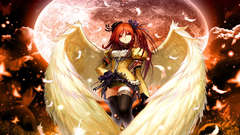 Red long eyes moon hair feathers com konachan