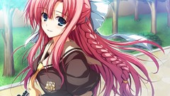 Red long hair anime girls blue eyes school uniforms seifuku 