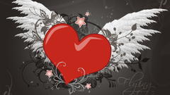 Red love heart wings flying
