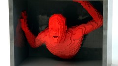 Red Men white background boxes Bricks sculptures artwork Legos 