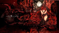 Red moon Anime clocks cities long hair anime girls ecchi 