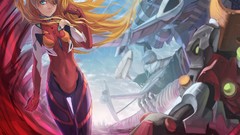 Red Movies Robots Anime suit long hair blue eyes asuka langley 