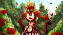 Red Nero Swords flower petals artwork fate series Fate/EXTRA 