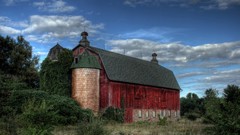 Red old barn buildings skyscapes