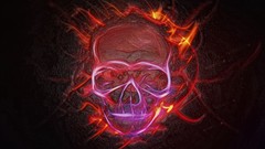 Red pink colors human skull and crossbones