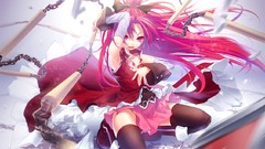 Red red eyes long hair pink eyes boots mahou shoujo madoka 