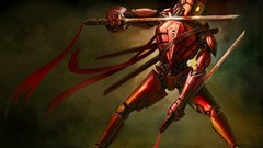 Red Robots Swords artwork ninjas mecha