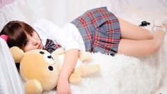 Red school grey asians models Korean Ryu Ji Hye