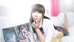 Red school grey asians models Korean Ryu Ji Hye