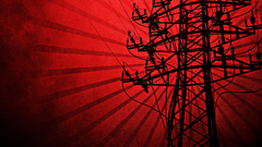 Red silhouettes power lines electricity pole vector art
