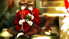 Red spring Manga red eyes two boys anime boys Chinese clothes 