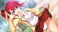 Red Subaru pink hair anime girls blue eyes school uniforms game 