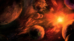 Red sun artwork planets