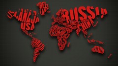 Red text abstract Typography 3d cgi world map