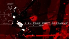 Red text weapons claws horns Shorts red eyes Swords belts long 