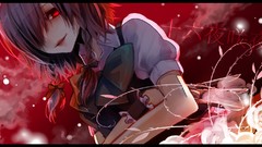 Red text weapons lips Knives red eyes bows maids short hair 