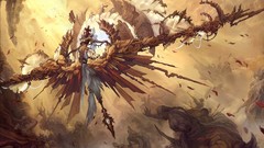 Red War smoke god gears creation angels blades skies artwork 