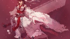 Red weapons dress socks red background red eyes Swords bows 