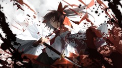 Red weapons Katana blood red eyes Swords bows long hair anime 