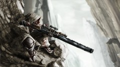 Red weapons sniper rocks camouflage snipers artwork digital art 