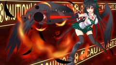 Red weapons wings feathers red eyes bows skirts long hair anime 