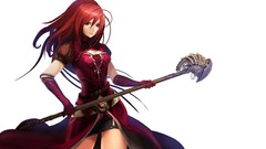 Red white anime girls purple eyes soft shading