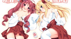 Red white blondes blush pink eyes anime girls blue eyes 