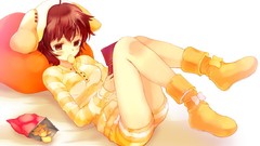 Red white food nintendo blush anime girls boots brown eyes Mika 