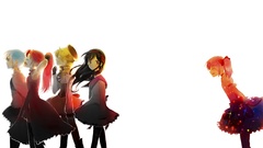 Red white weapons dress blondes anime girls mahou shoujo madoka 