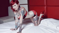 Red white woman beds tattoos