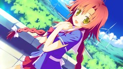 Red windmills school uniforms braids yellow eyes minami kana 