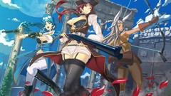 Red woman Anime white hair blue hair long hair braids nekomimi 