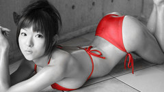 Red woman asians brunettes bikini selective coloring