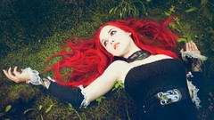 Red woman away in the sea