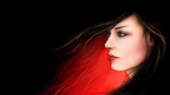 Red woman black background Profile paintings faces artwork 