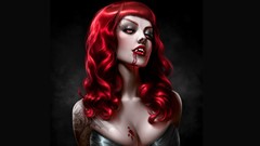 Red woman blood Vampires 3d tattoos redheads boobs fantasy art