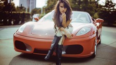 Red woman boots ferrari f430 girls with cars