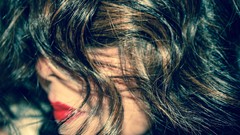 Red woman brunettes black hair portraits